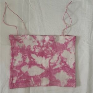 pink tie dye spaghetti strap bandeau crop top
